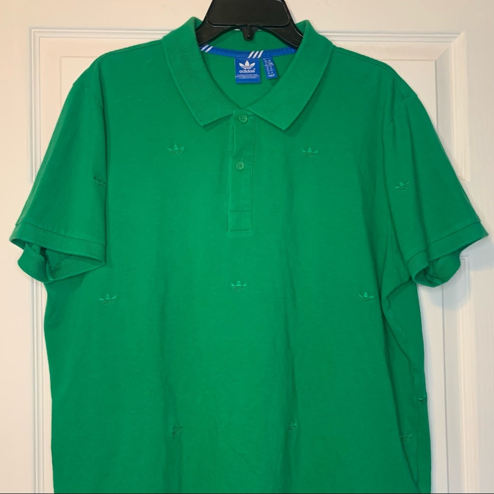 RARE VINTAGE Adidas Green Polo Shirt All Over Embroidered Logo Mens XL